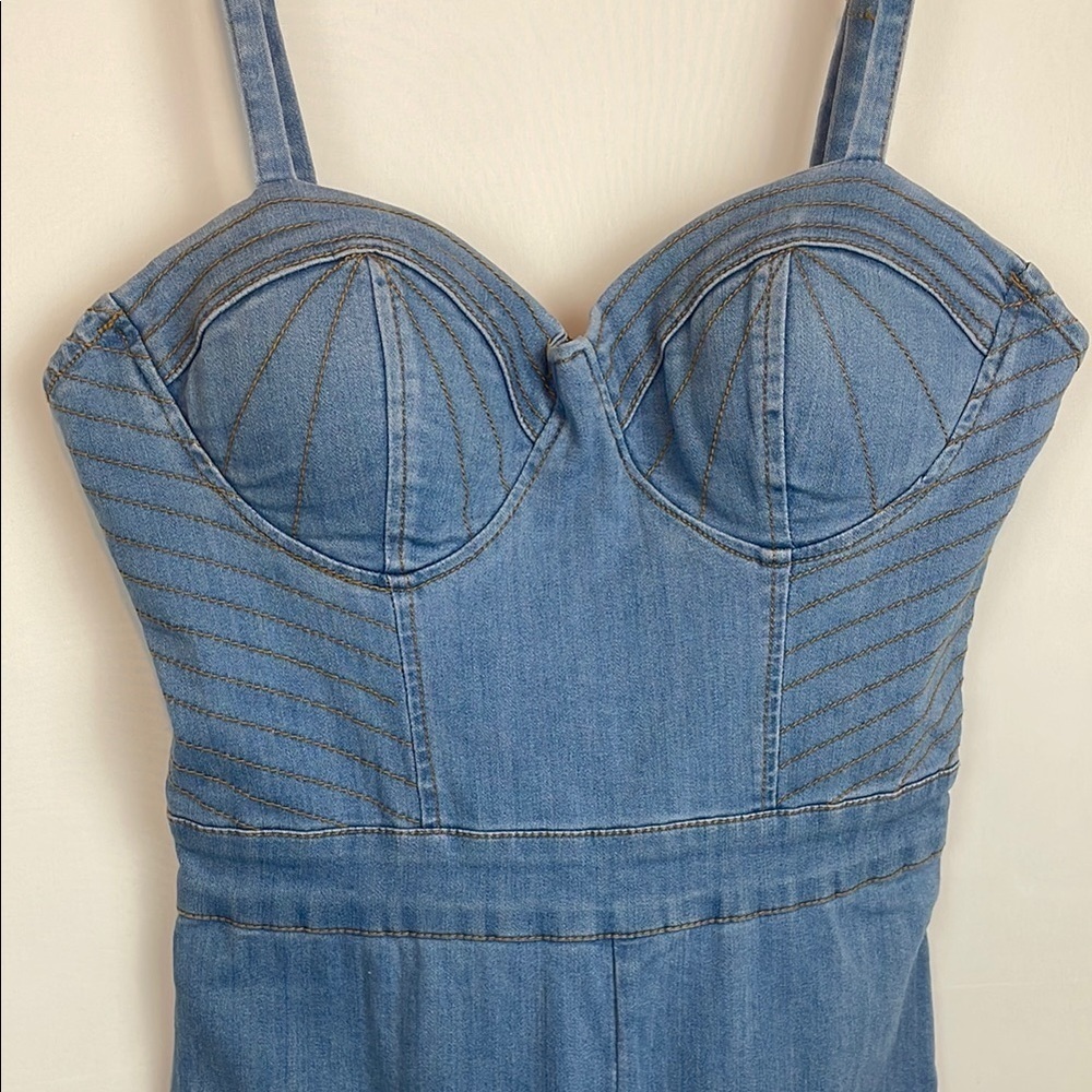 Stylish Blue Skinny Denim Jumpsuit - Picture 3 of 4